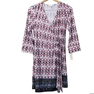 New Halo Burgandy and White Geometric Print Size Large Dress